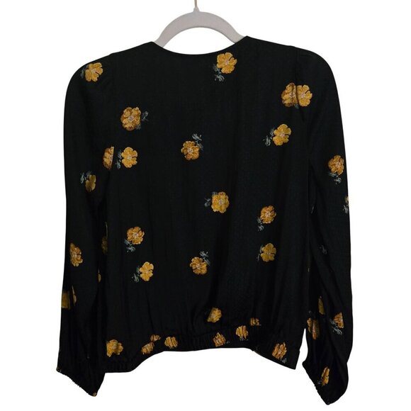 Madewell Bubble Sleeve Wrap Top In Floating Florets Black Gold Size S - Picture 3 of 10